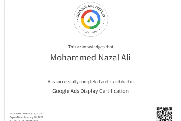 Certificate of Freelance Digital Marketing Strategist in Kannur