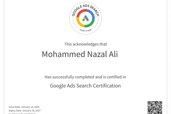 Certificate of Freelance Digital Marketing Strategist in Kannur